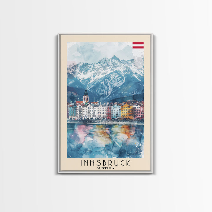 Innsbruck Austria Alpine Town Art Print, Colorful Canvas Print for Home Decor, Travel Poster for Living Room Wall Art, Austrian Mountain View