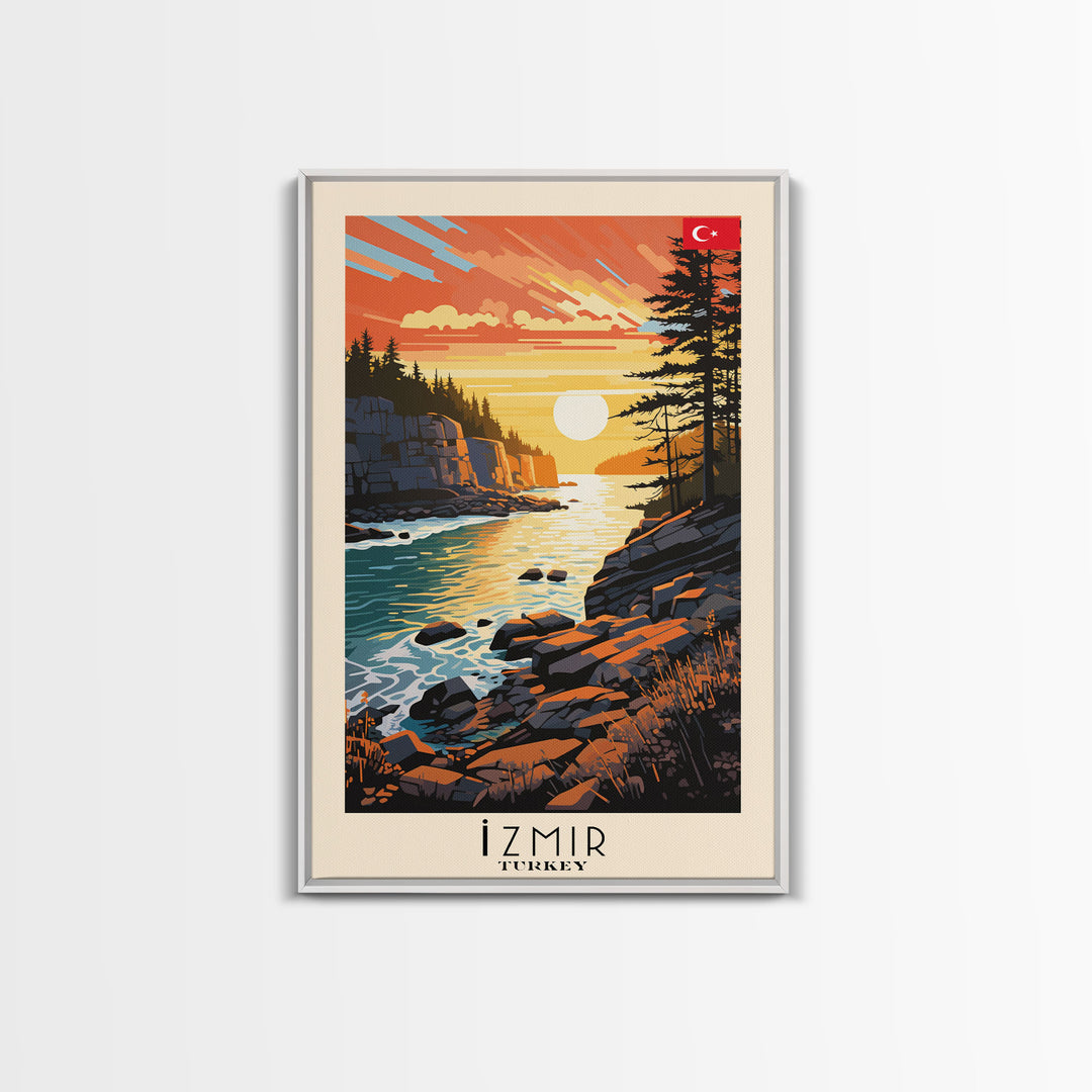 Izmir Turkey Scenic Coastal View, Framed Canvas Print, Travel Poster, Living Room Wall Art, Cityscape Decor, Nautical Art, Modern Home Decoration