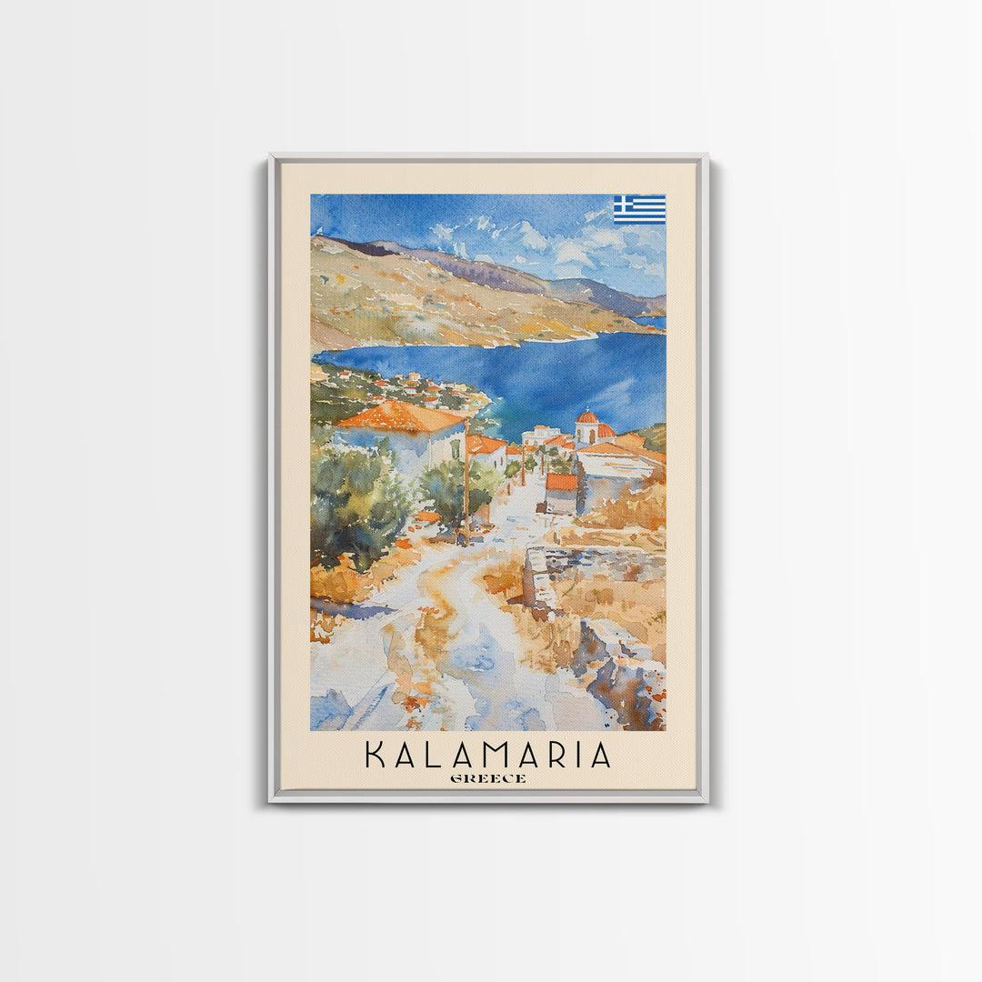 Kalamaria Greece Coastal View, Framed Canvas Print, Travel Poster, Nautical Wall Art, Living Room Decor, Greek Cityscape, Seaside Home Decoration