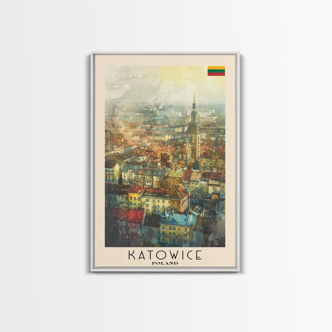 Katowice Poland Cityscape View, Framed Canvas Print, Travel Poster, Wall Art, Home Decoration, Urban Decor, Living Room Art, Polish City