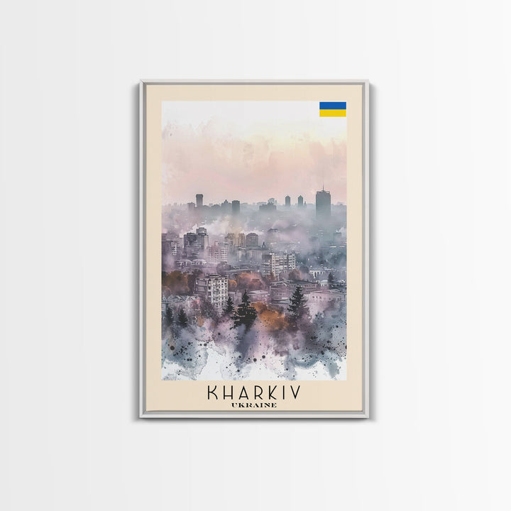 Kharkiv Ukraine Cityscape in Spring, Framed Canvas Print, Travel Poster, Wall Art, Home Decor, Living Room Decoration, Ukrainian Urban Art