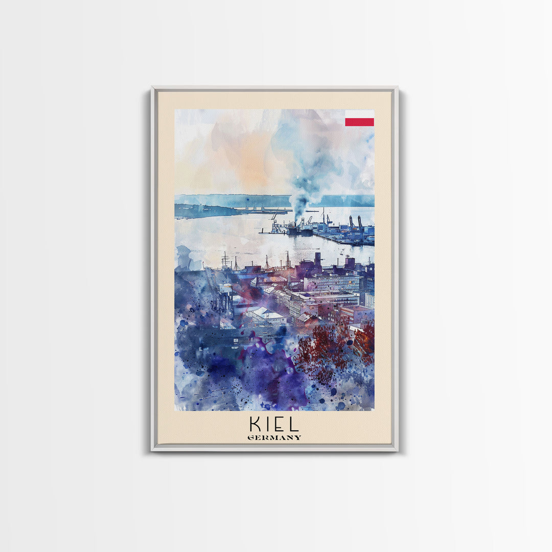 Kiel Germany Harbor View, Framed Canvas Print, Travel Poster, Wall Art, Home Decor, Living Room Decoration, German Cityscape Art
