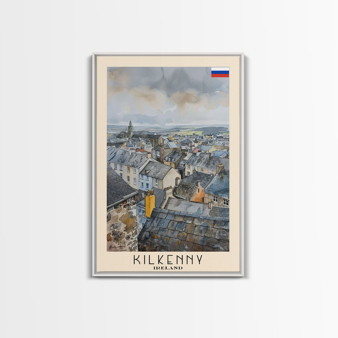 Kilkenny Ireland Scenic View, Framed Canvas Print, Travel Poster, Wall Art, Home Decor, Living Room Decoration, Irish Cityscape Art