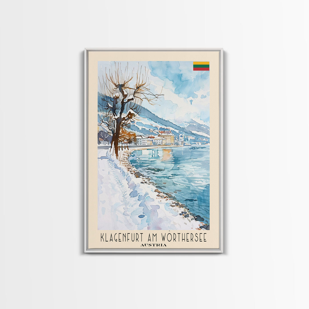 Klagenfurt Austria Alpine Cityscape, Framed Canvas Print, Travel Poster, Wall Art, Home Office Decor, Austrian Urban Artwork, Landscape Painting