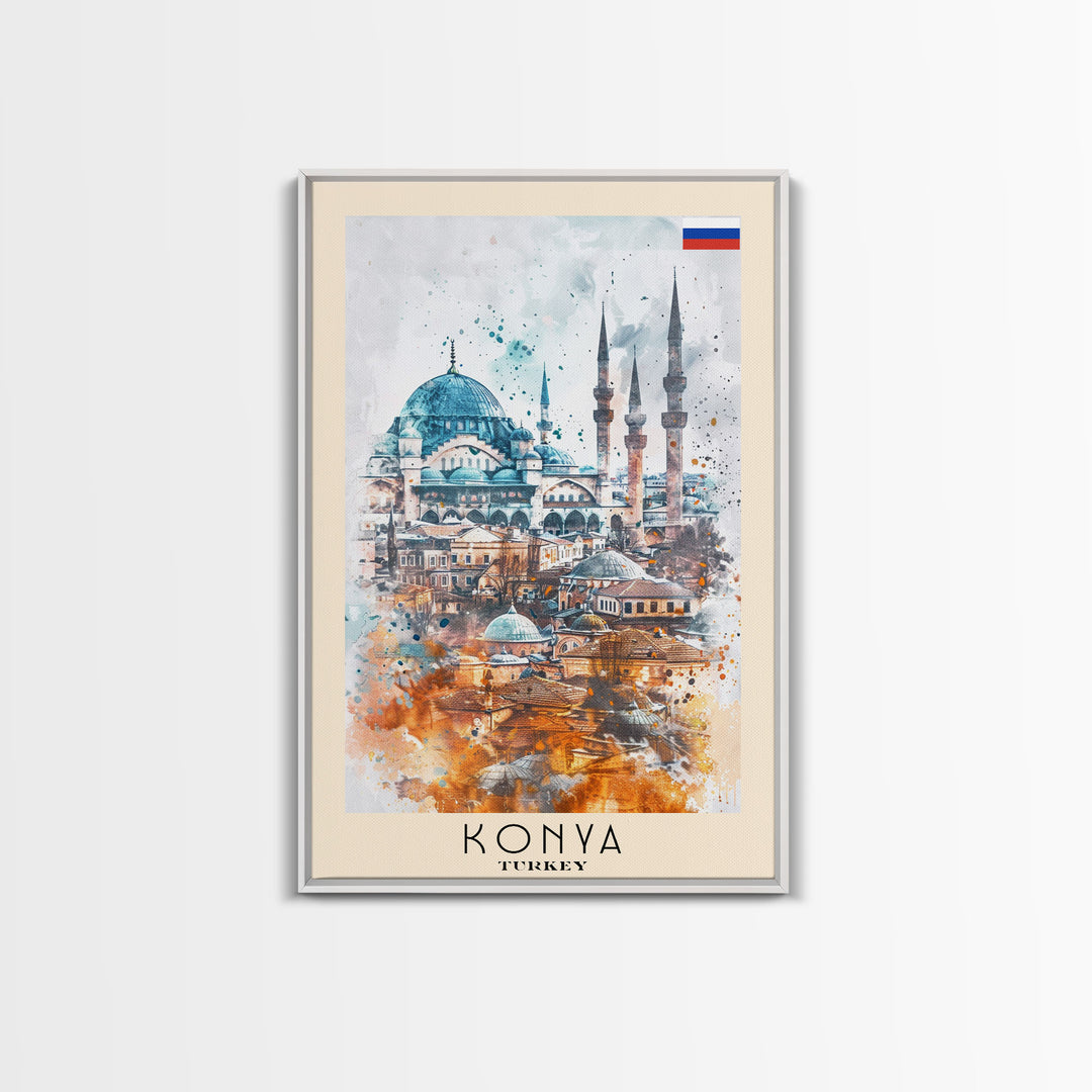 Konya Turkey Historic Cityscape, Framed Canvas Print, Travel Poster, Wall Art, Living Room Decoration, Turkish Heritage Artwork, Historical City Scene