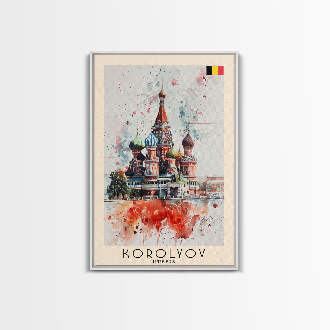 Korolyov Russia Scenic Cityscape, Framed Canvas Print, Travel Poster, Wall Art, Dining Room Decor, Russian Urban Landscape, Cityscape Painting