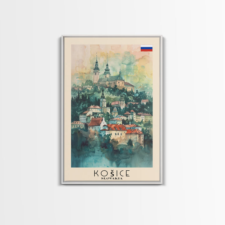 Kosice Slovakia Historic Cityscape, Framed Canvas Print, Travel Poster, Wall Art, Office Decor, Slovakian Urban Painting, Historic City Scene