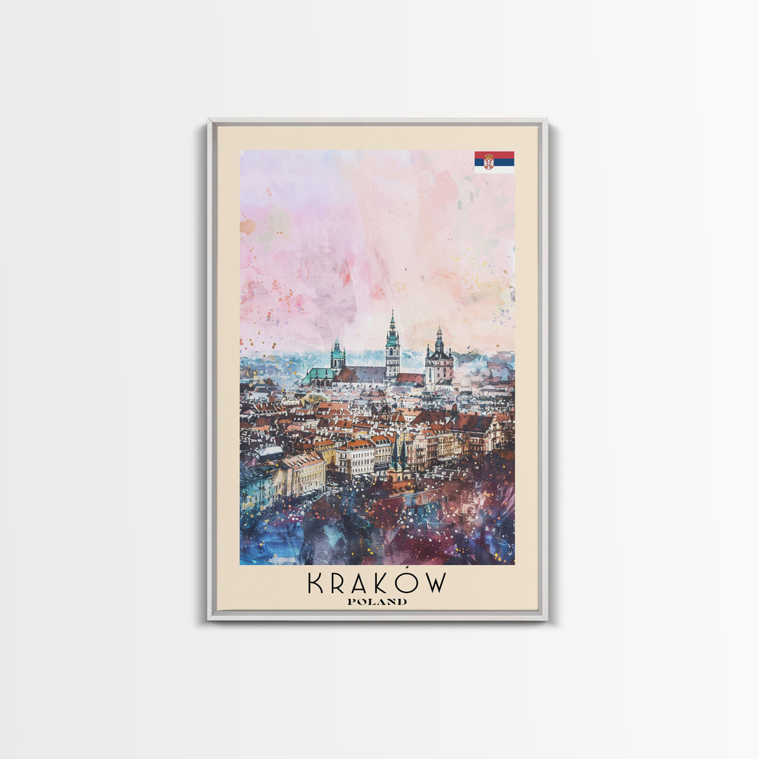 Krakow Poland Travel Poster Framed Canvas Print, Abstract Art, Minimalist Wall Decor, Vacation Gift, Home Decoration, Artistic Travel Print