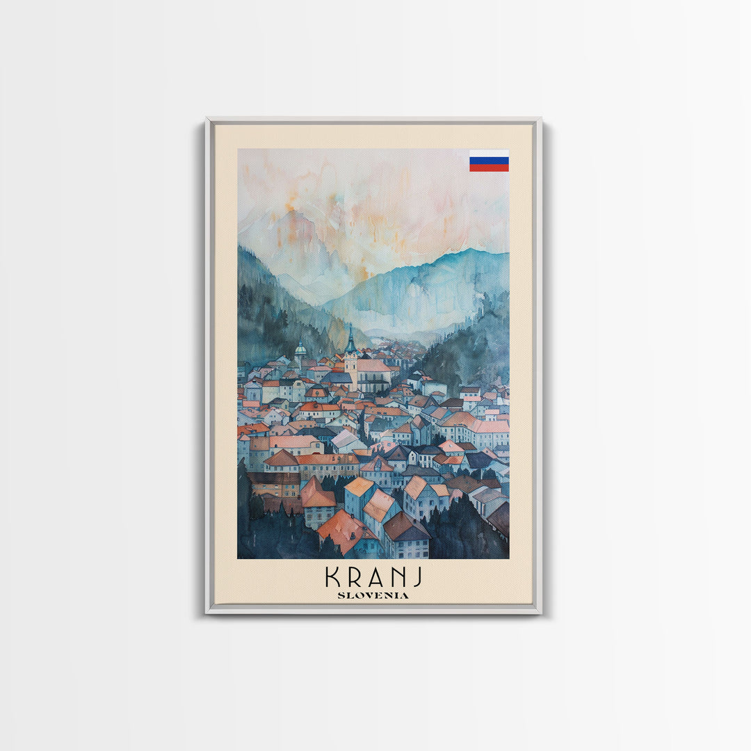 Kranj Slovenia Travel Poster Framed Canvas Print, Watercolor Painting, Scenic Wall Art, Living Room Decor, Artistic Travel Print, Vacation Souvenir