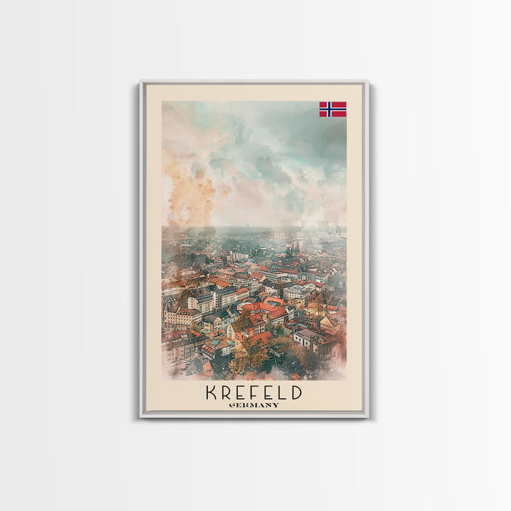 Krefeld Germany Travel Poster Framed Canvas Print, Urban Landscape, Minimalist Wall Art, Home Decor, Original Painting, Travel Print