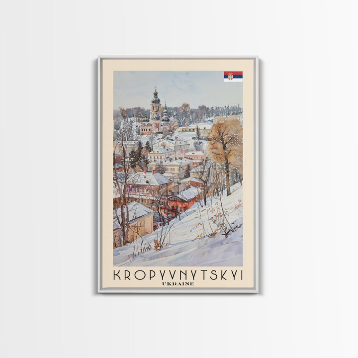 Kropyvnytskyi Ukraine Travel Poster Framed Canvas Print, Winter Landscape Art, Watercolor Painting, Home Decor, Travel Print, Original Art