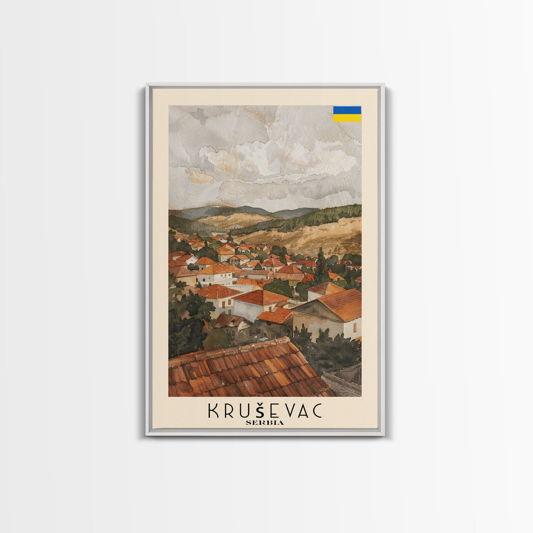 Krusevac Serbia Travel Poster Framed Canvas Print, Watercolor Cityscape, Artistic Wall Decor, Home Decoration, Travel Print, Original Art