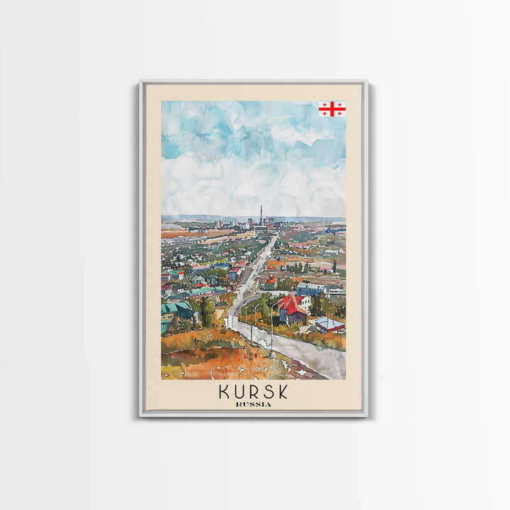 Kursk Russia Travel Poster Framed Canvas Print, Watercolor Cityscape, Wall Art, Home Decor, Travel Print, Original Painting, Artistic Gift