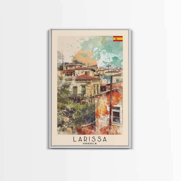 Larissa Greece Travel Poster Framed Canvas Print, Urban Landscape, Watercolor Art, Wall Decor, Home Decoration, Travel Print, Original Art