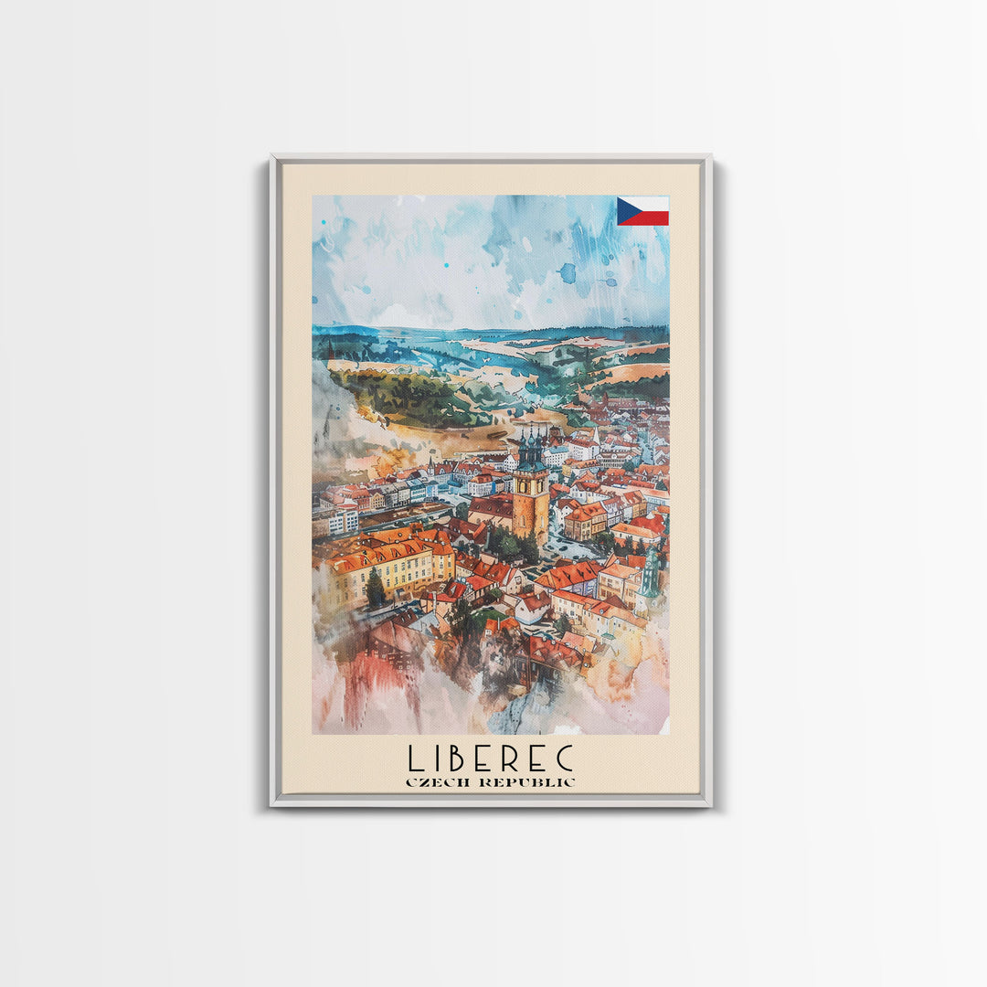 Liberec Czech Republic Travel Poster Framed Canvas Print, Scenic Landscape, Watercolor Art, Wall Decor, Home Decoration, Travel Print, Original Painting