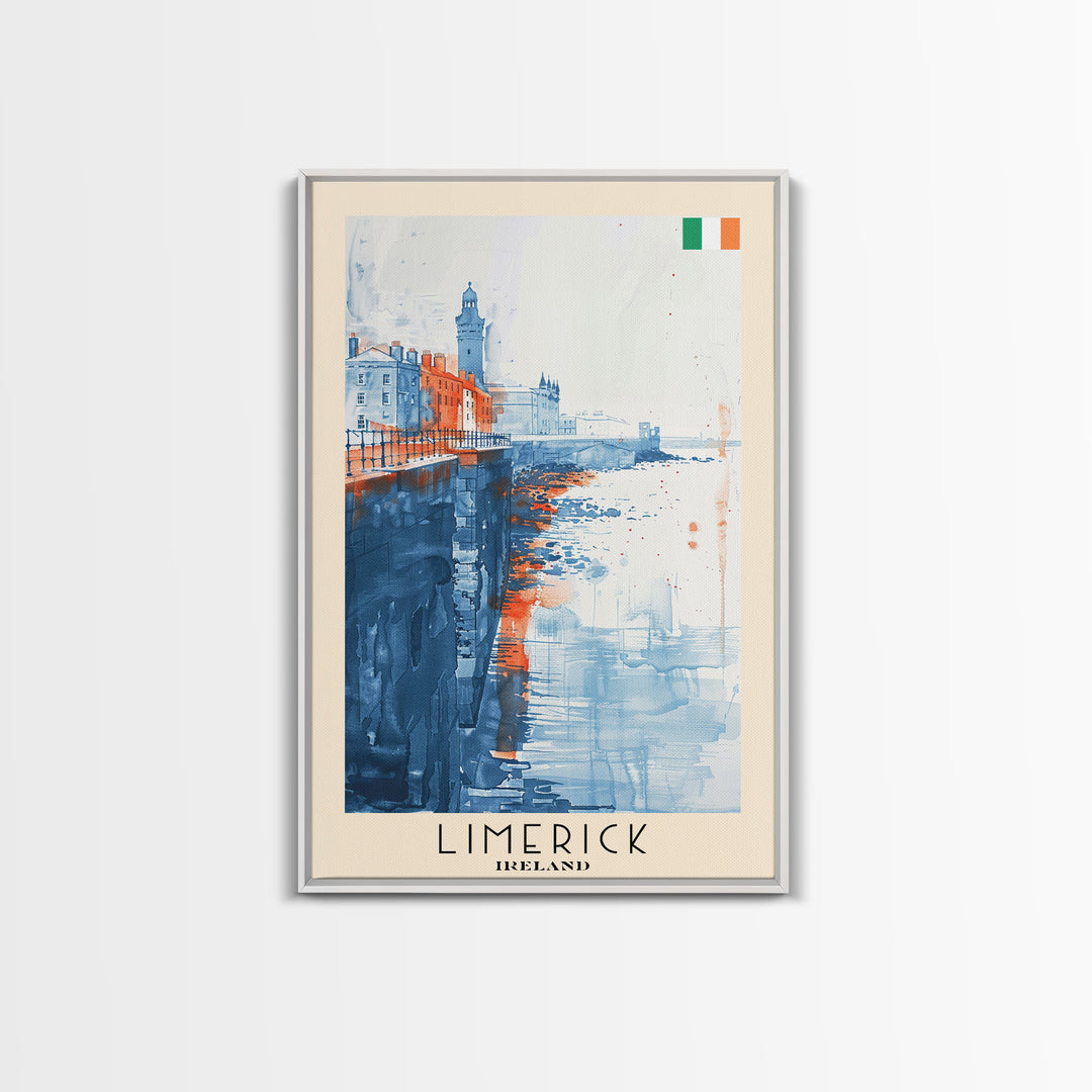 Limerick Ireland Travel Poster Framed Canvas Print, Scenic Landscape, Watercolor Art, Wall Decoration, Home Decor, Travel Print, Original Painting