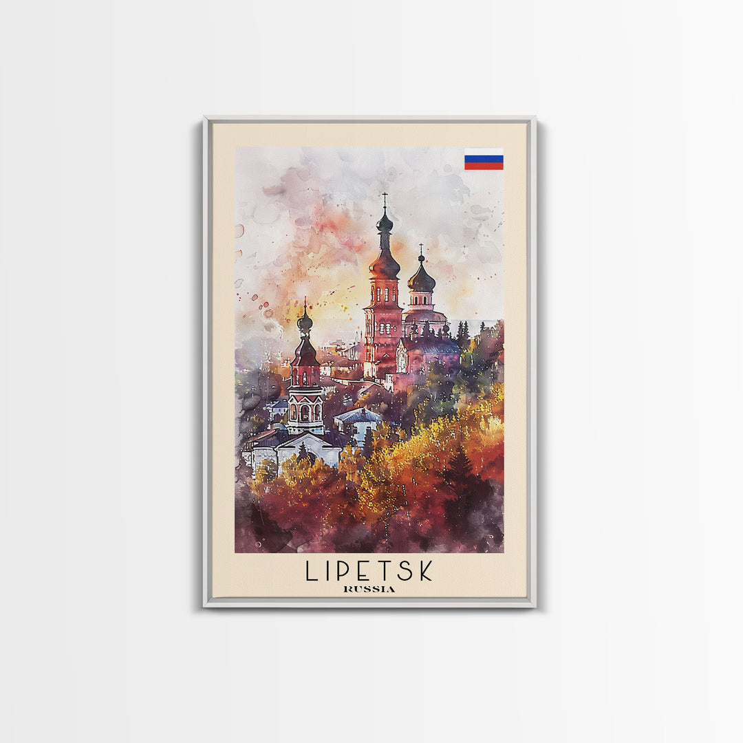 Lipetsk Russia Travel Poster Framed Canvas Print, Urban Landscape, Watercolor Art, Wall Decoration, Home Decor, Travel Print, Original Art