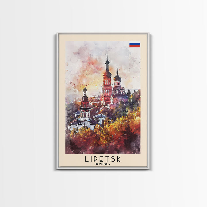 Lipetsk Russia Travel Poster Framed Canvas Print, Urban Landscape, Watercolor Art, Wall Decoration, Home Decor, Travel Print, Original Art