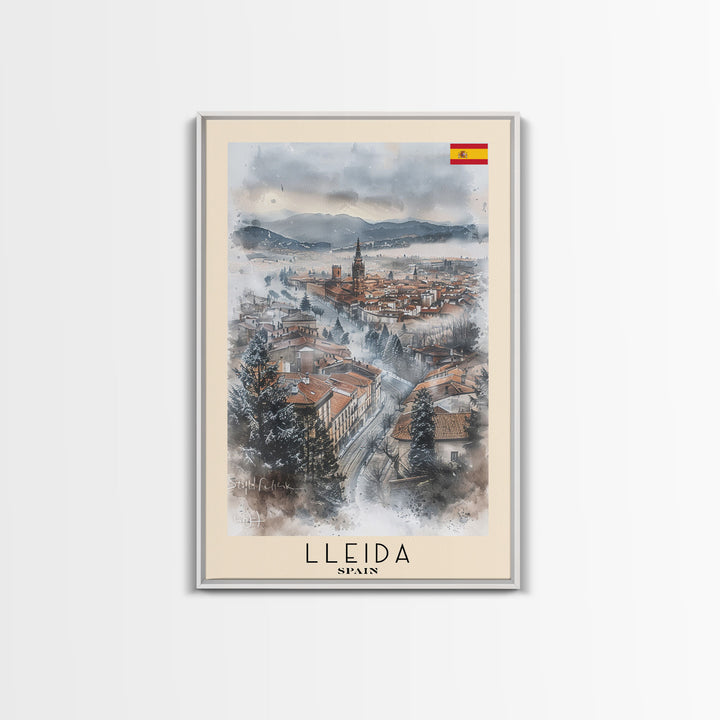 Lleida Spain Travel Poster Framed Canvas Print, Urban Landscape, Watercolor Art, Wall Decor, Home Decoration, Travel Print, Original Art
