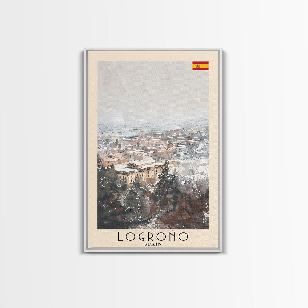 Logrońo Spain Travel Poster Framed Canvas Print, Scenic Landscape, Watercolor Art, Wall Decoration, Home Decor, Travel Print, Original Painting