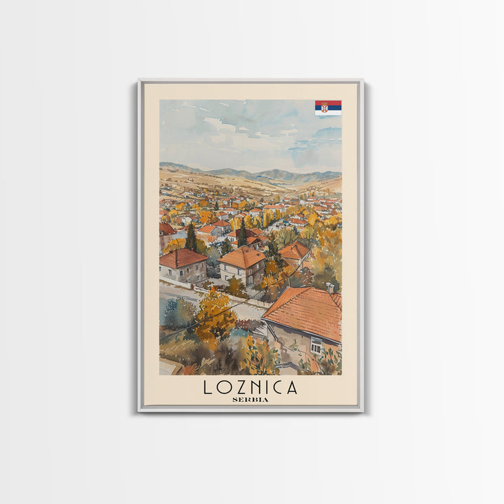 Loznica Serbia Travel Poster Framed Canvas Print, Urban Landscape, Watercolor Art, Wall Decor, Home Decoration, Travel Print, Original Art