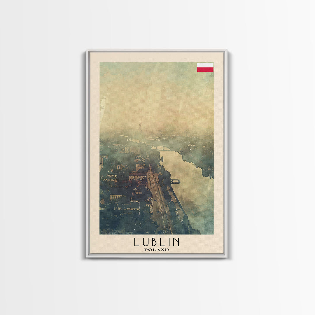 Lublin Poland Travel Poster Framed Canvas Print, Historic Cityscape, Watercolor Painting, Wall Art, Home Decor, Travel Print, Artistic Gift
