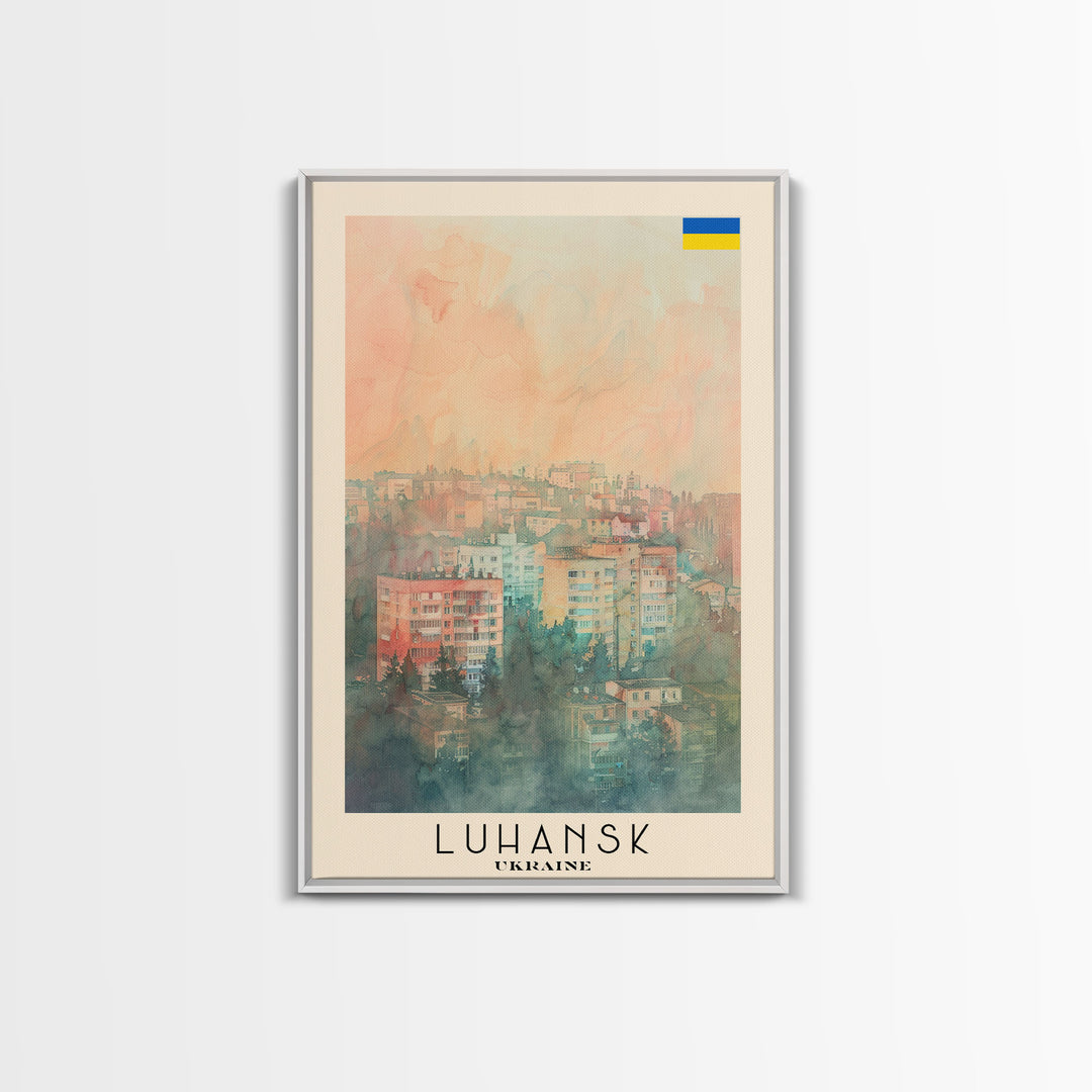 Luhansk Ukraine Travel Poster Framed Canvas Print, Urban Landscape, Watercolor Art, Wall Decor, Home Decoration, Travel Print, Original Art