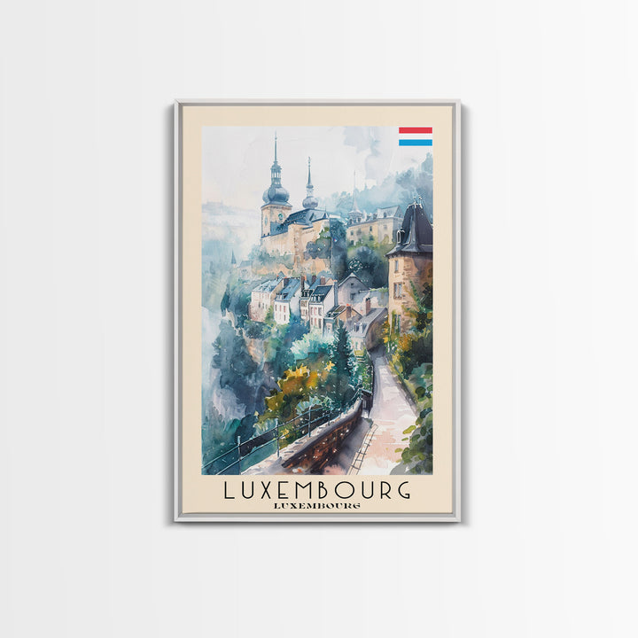 Luxembourg Luxembourg Travel Poster Framed Canvas Print, Historic Architecture, Watercolor Art, Home Wall Decor, Travel Print, Artistic Piece
