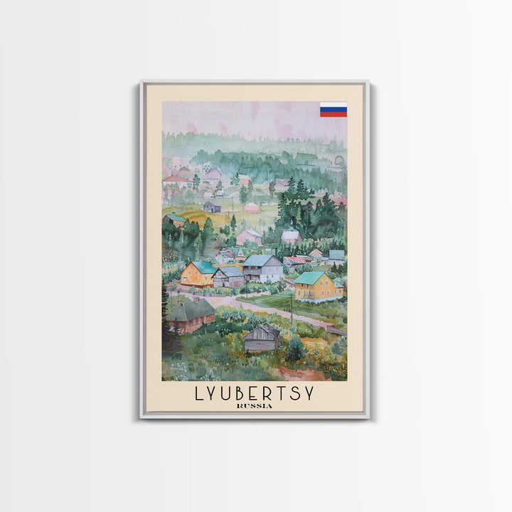 Lyubertsy Russia Travel Poster Framed Canvas Print, Modern Cityscape, Watercolor Painting, Wall Decor, Interior Art, Travel Print, Unique Design