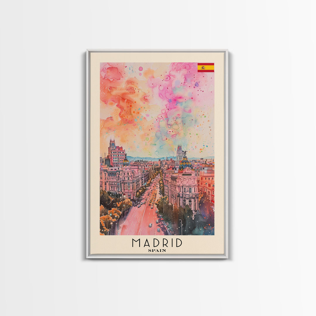 Madrid Spain Travel Poster Framed Canvas Print, Iconic Cityscape, Urban Art, Wall Decor, Home Decoration, Travel Print, Original Artwork