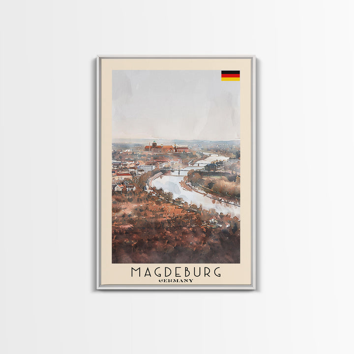 Magdeburg Germany Travel Poster Framed Canvas Print, Historic Landmarks, Watercolor Art, Wall Decor, Home Interior, Travel Print, Artistic Gift