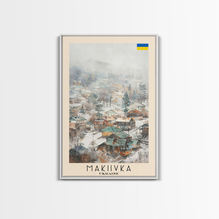 Makiivka Ukraine Travel Poster Framed Canvas Print, Urban Landscape, Watercolor Painting, Wall Art, Home Decoration, Travel Print, Unique Art