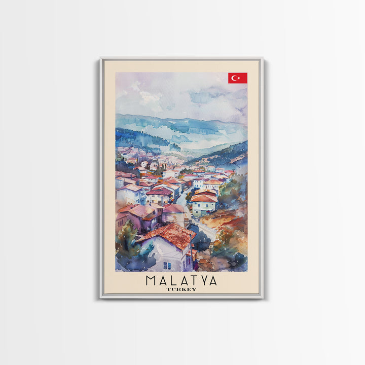 Malatya Turkey Travel Poster Framed Canvas Print, Historic Landscape, Watercolor Art, Wall Art, Home Decoration, Travel Print, Artistic Gift