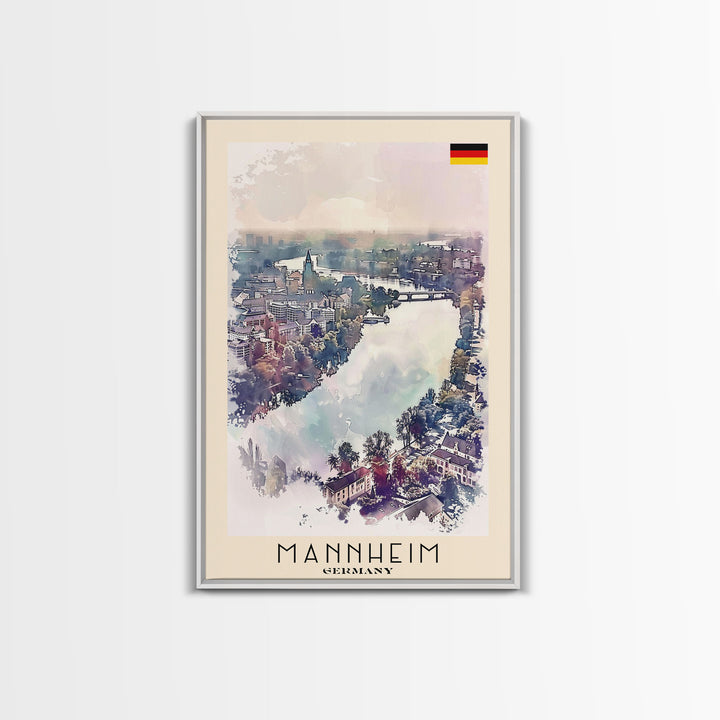 Mannheim Germany Travel Poster Framed Canvas Print, Historic Architecture, Watercolor Art, Wall Hanging, Interior Decor, Travel Print, Original Painting