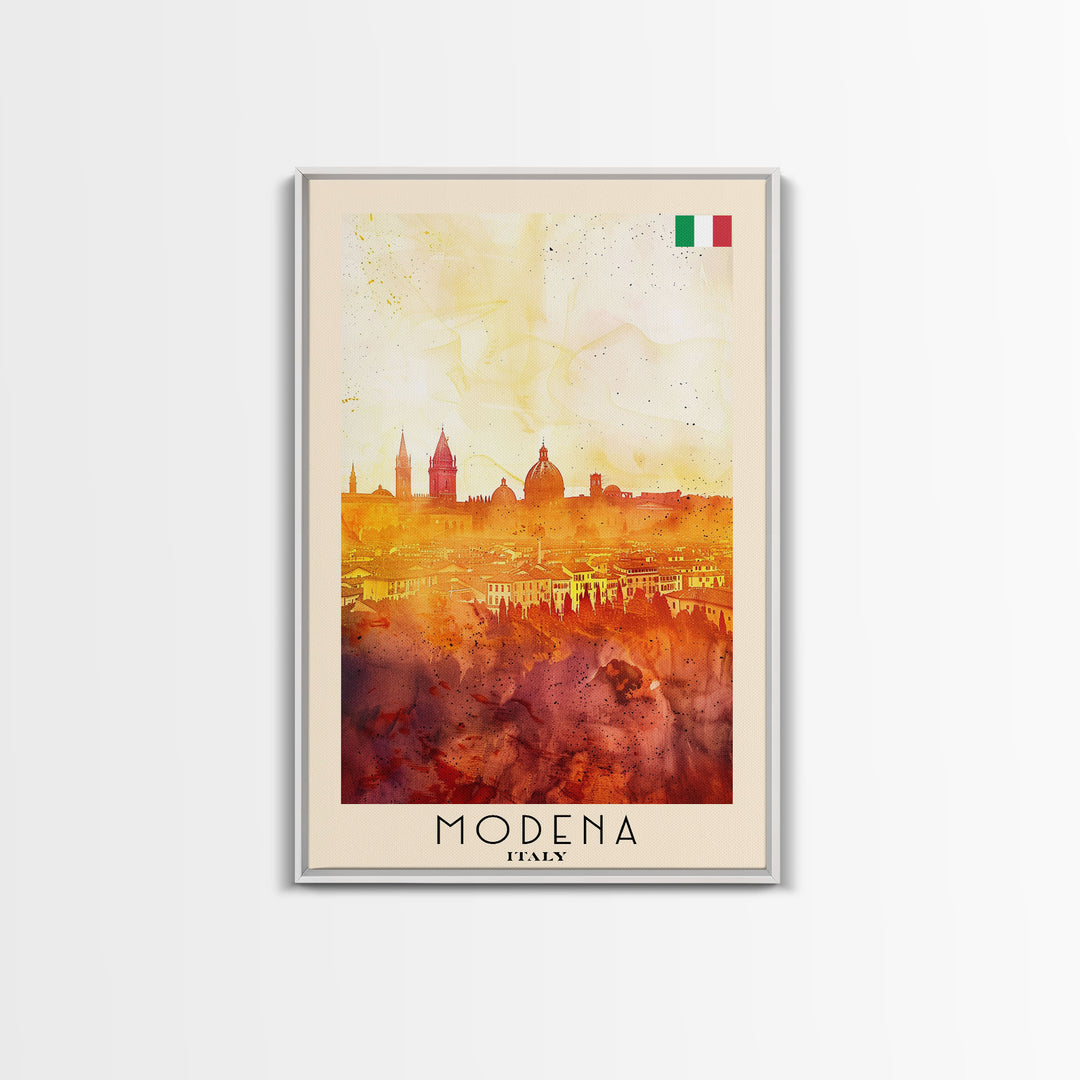 Modena Italy Travel Poster Framed Canvas Print, Historic Cityscape, Watercolor Art, Wall Hanging, Home Decor, Travel Print, Artistic Piece