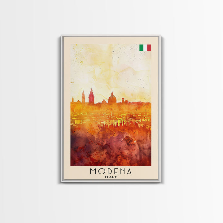 Modena Italy Travel Poster Framed Canvas Print, Historic Cityscape, Watercolor Art, Wall Hanging, Home Decor, Travel Print, Artistic Piece