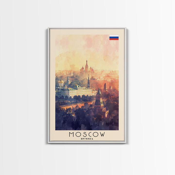Moscow Russia Travel Poster Framed Canvas Print, Historic Landmarks, Watercolor Painting, Wall Art, Home Decor, Travel Print, Artistic Gift