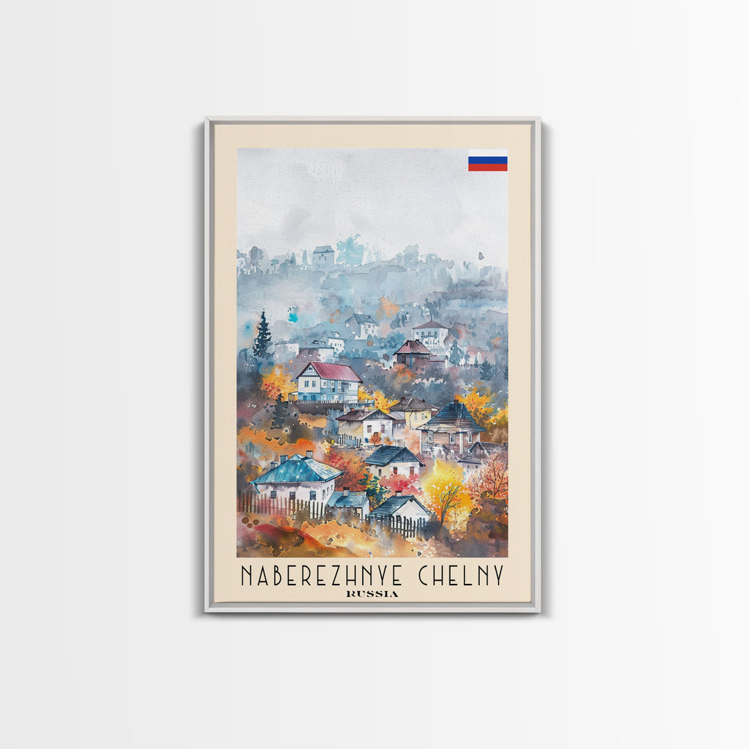 Naberezhnye Chelny Russia Framed Canvas Print, Boho Watercolor Painting, Scenic Wall Art, Travel Poster, Home Decor, Unique Art