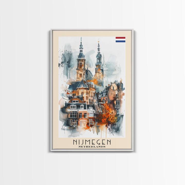 Nijmegen Netherlands Framed Canvas Print, Urban Travel Poster, Watercolor Painting, Architectural Wall Art, Home Decor, Unique Art