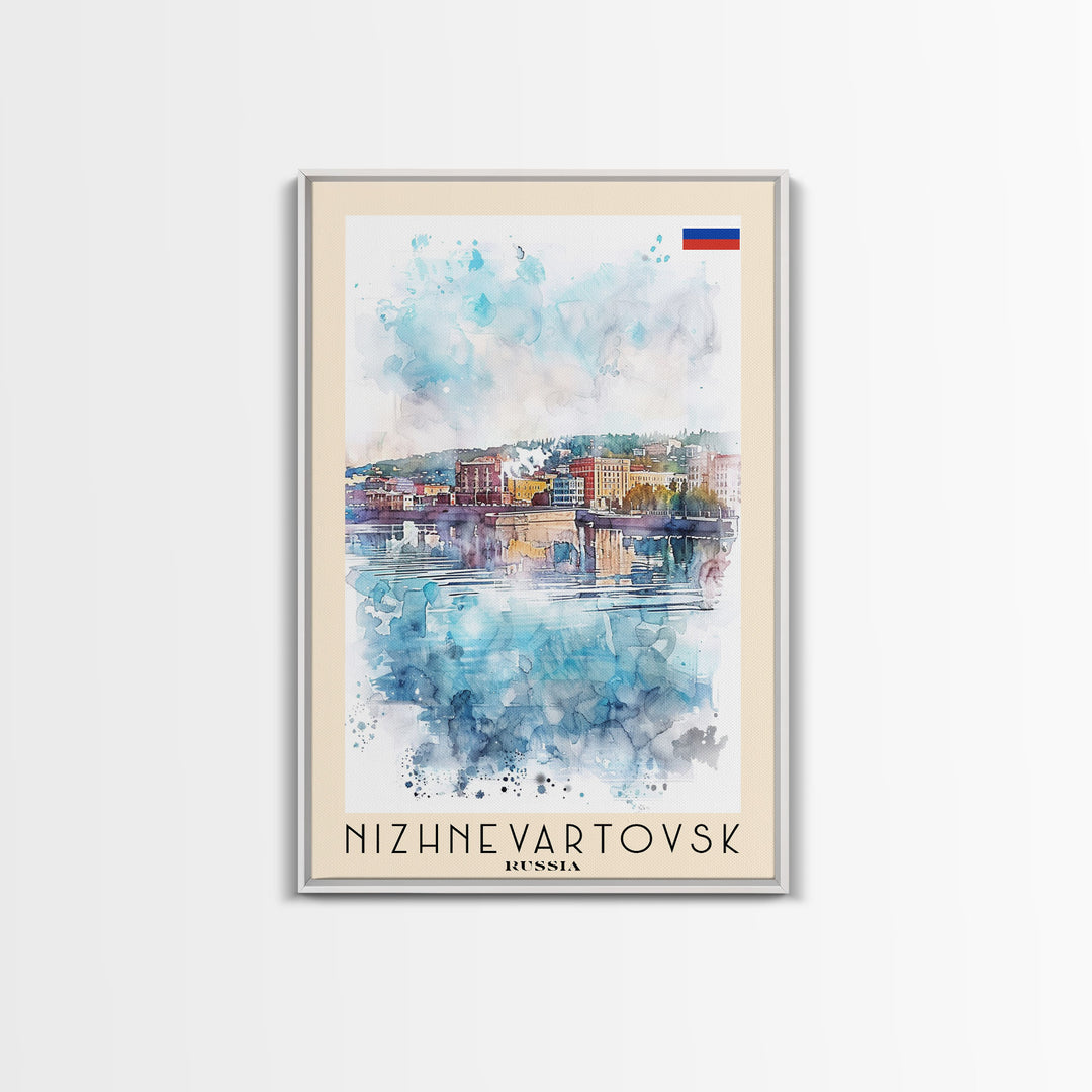 Nizhnevartovsk Russia Framed Canvas Print, Scenic Travel Poster, Watercolor Painting, Wall Art, Home Decor, Russian Landscape, Urban Style