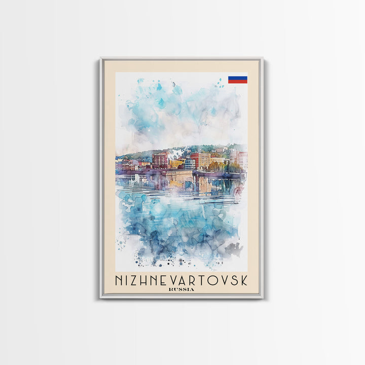 Nizhnevartovsk Russia Framed Canvas Print, Scenic Travel Poster, Watercolor Painting, Wall Art, Home Decor, Russian Landscape, Urban Style