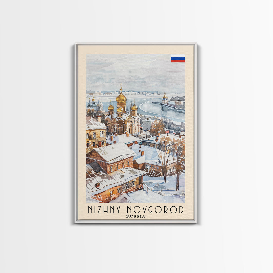 Nizhny Novgorod Russia Framed Canvas Print, Historic Travel Poster, Watercolor Painting, Wall Art, Home Decor, Russian Architecture, Classical Art