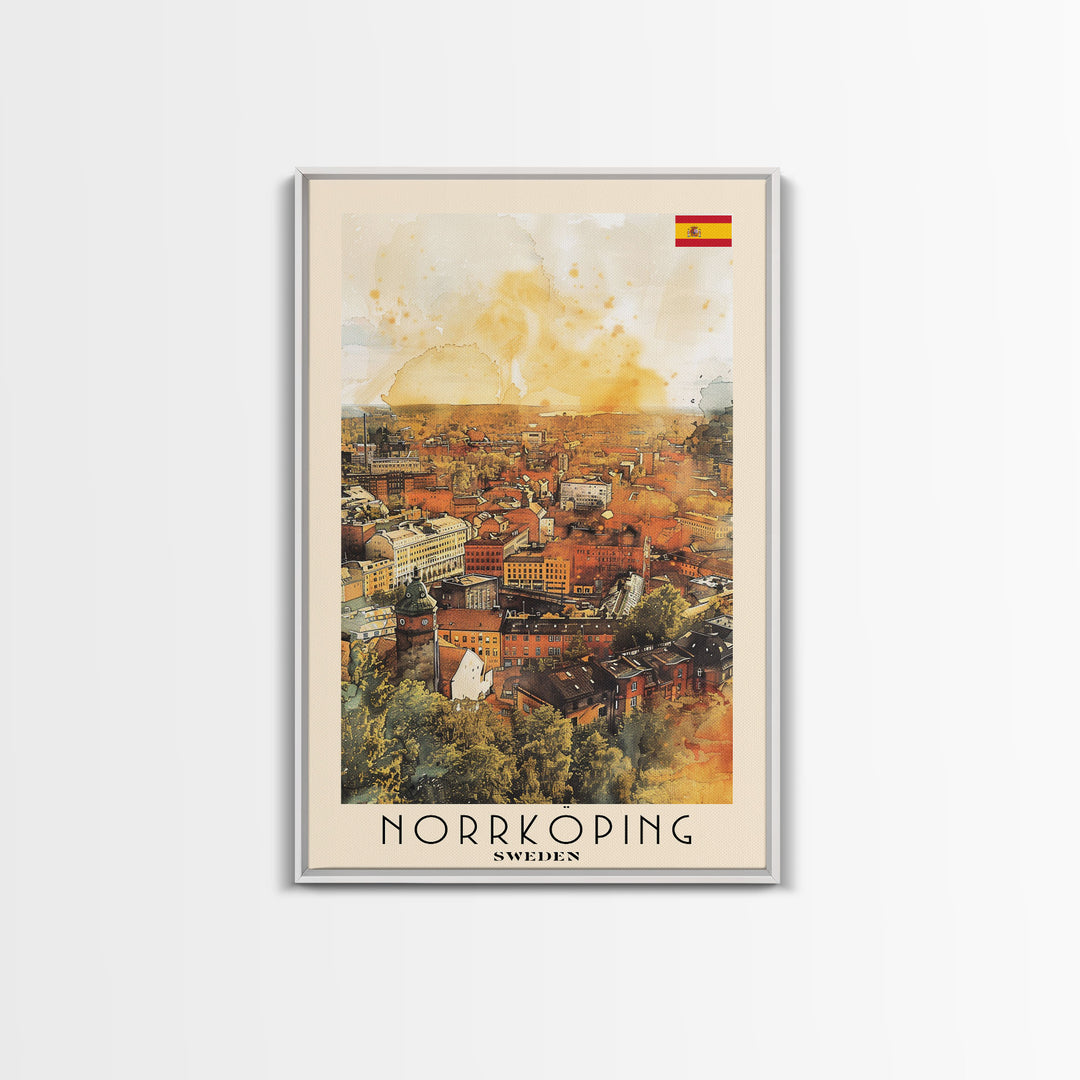 Norrkoping Sweden Framed Canvas Print, Scenic Travel Poster, Watercolor Painting, Wall Art, Home Decor, Swedish Landscape, Minimalist Art