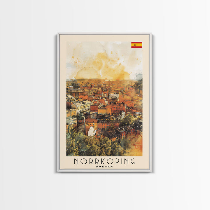 Norrkoping Sweden Framed Canvas Print, Scenic Travel Poster, Watercolor Painting, Wall Art, Home Decor, Swedish Landscape, Minimalist Art