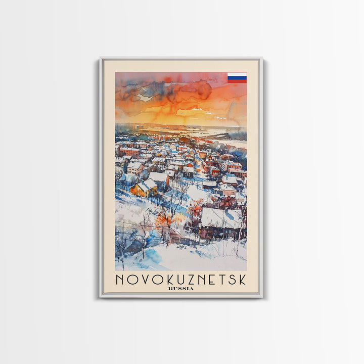 Novokuznetsk Russia Travel Poster Framed Canvas Print, Watercolor Painting, Scenic Wall Art, Home Decor, Russian Landscape, Urban Art