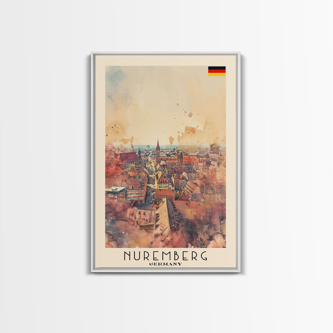 Nuremberg Germany Travel Poster Framed Canvas Print, Watercolor Painting, Historic Wall Art, Home Decor, German Architecture, Artistic Decor