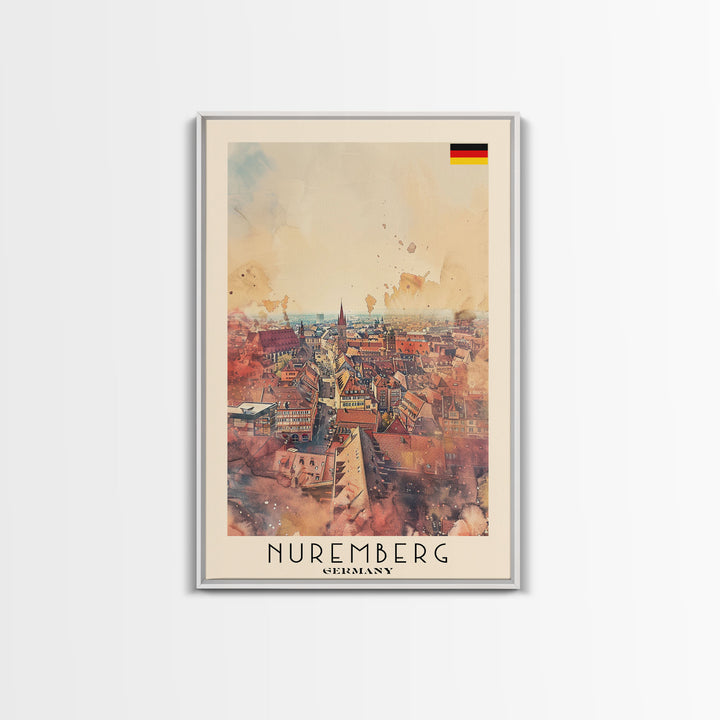 Nuremberg Germany Travel Poster Framed Canvas Print, Watercolor Painting, Historic Wall Art, Home Decor, German Architecture, Artistic Decor