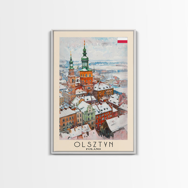 Olsztyn Poland Travel Poster Framed Canvas Print, Watercolor Painting, Scenic Wall Art, Home Decor, Polish Landscape, Classic Art