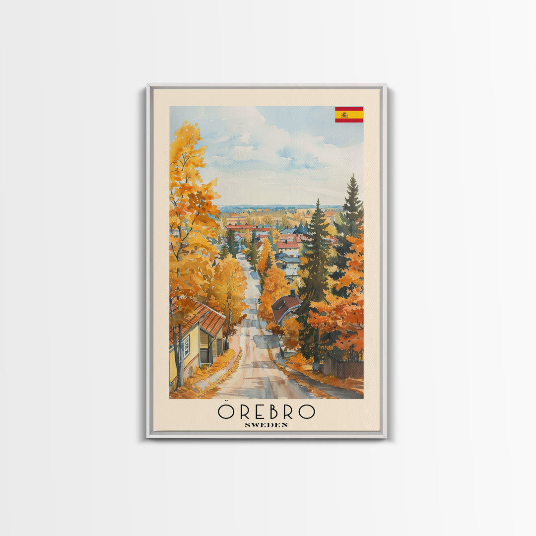 Orebro Sweden Travel Poster Framed Canvas Print, Watercolor Painting, Scenic Wall Art, Home Decor, Swedish Landscape, Minimalist Art