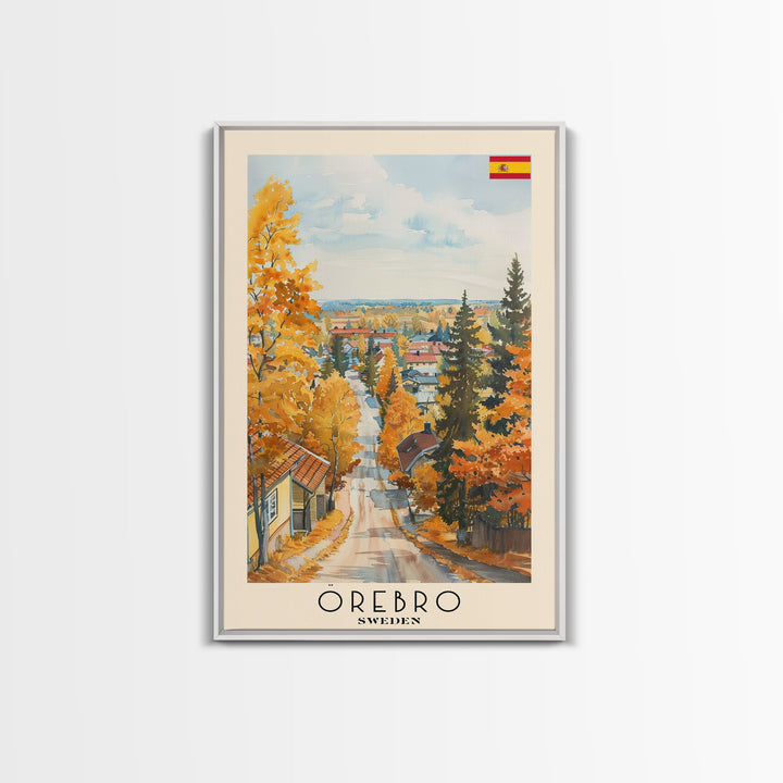 Orebro Sweden Travel Poster Framed Canvas Print, Watercolor Painting, Scenic Wall Art, Home Decor, Swedish Landscape, Minimalist Art